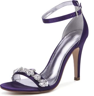 Generic Wedding Bridal Shoes Womens Heels Bridal Peep Toe Ankle Wedding Stiletto Heel Sandals Party Dress Shoes 10.5Cm,Dark Purple,9 UK