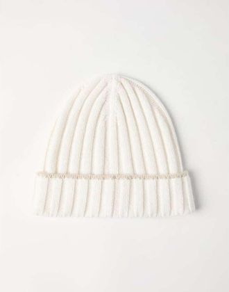 Brunello Cucinelli MenS White Ribbed Wool Knit Hat, Size XL