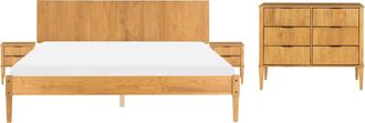 Beliani Conjunto De Dormitorio Estilo Escandinavo De Madera De Pino 2 Mesitas C&oacute;moda 6 Cajones Cama Doble 180 X 200 Cm Marr&oacute;n Claro Ambazac