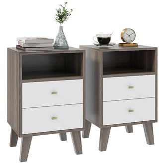 HOMCOM Bedside Tables Set Of 2 - Modern Nightstand With 2 Drawers And Open Cubby | TJ Hughes