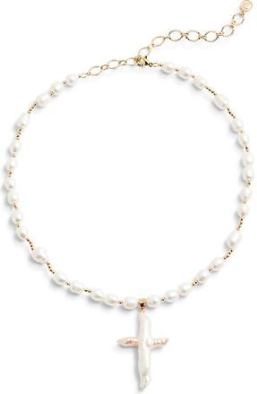 CHILD OF WILD Tahiti Pearl Cross Necklace in Gold at Nordstrom