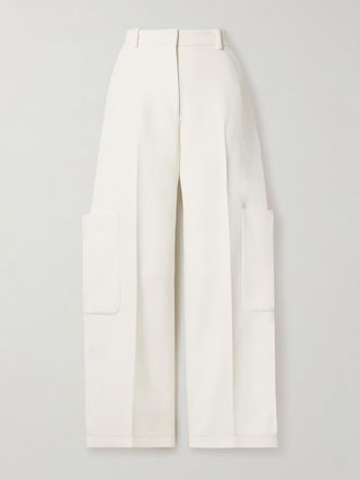 Khaite Pantaloni A Gamba Larga In Grain De Poudre Caiton - Bianco