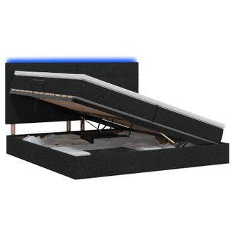 vidaXL Letto Con Contenitore Led E Materasso Nero 200 X 200 Cm Tessuto Vidaxl