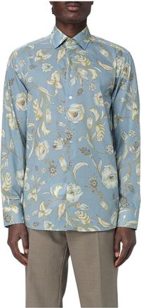 Etro Blauwe Bloemenoverhemd - Heren - Casual Overhemden - Veelkleurig - XL - Katoen - Overhemden