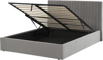 Beliani Letto con contenitore velluto grigio 160 x 200 cm Testata imbottita Vion