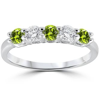 Pompeii3 1/2CT Peridot & Diamond 5 Stone Ring 14k White Gold Size Selectable