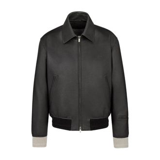 Dior Zwarte Leren Jas Ribboorden Rits - Heren - Leren en Su&egrave;de Jassen - Zwart - L - Leer - Jassen