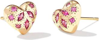 Kendra Scott Womens Holland Heart Stud Earrings In Gold Pink Crystal
