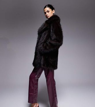 the frolic Esclusiva The Frolic - Giacca oversize in pelliccia sintetica marrone con colletto