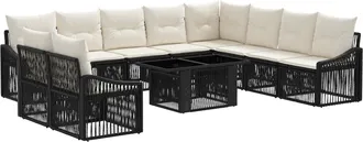 vidaXL Conjunto De Sof&aacute;s De Jard&iacute;n 11 Uds. Negro Y Blanco Crema Vidaxl