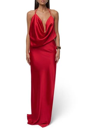 JLUXLABEL Delmara Cowl Neck Satin Dress in Red at Nordstrom, Size Medium