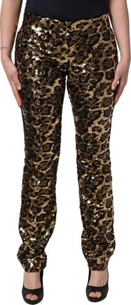 Dolce & Gabbana Womens Gold Leopard Sequined Trousers Polyester Silk