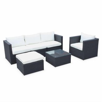 Sweeek Sal&oacute;n de jardin, rattan sintetico, negro crudo, 5 plazas