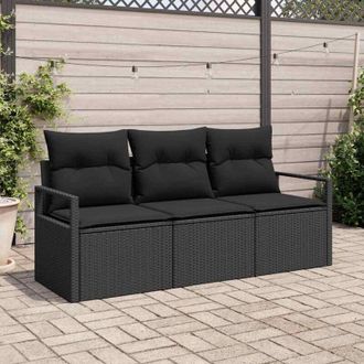 vidaXL Conjunto De Sof&aacute; De Jard&iacute;n 3 Pcs Negro Polirat&aacute;n Vidaxl
