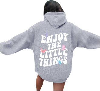 Generic 2026 Enjoy The Little Things Womens Hoodie Sweatshirt (Light Gray, L)