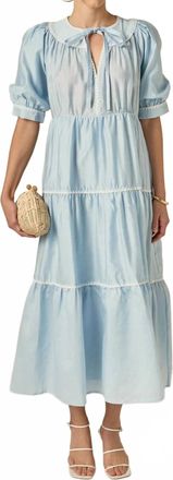 English Factory Embroidery Midi Dress In Light Blue