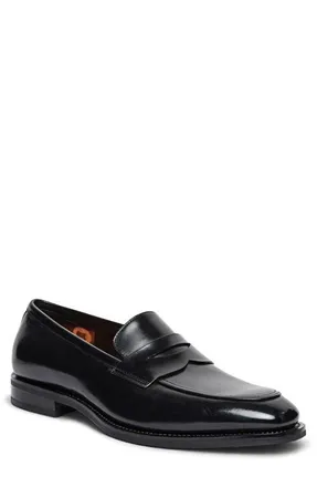 Santoni Gregor Leather Penny Loafer in Black at Nordstrom, Size 11.5