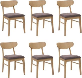 Hhg Juego De 6 Sillas De Comedor Hhg-698, Silla De Cocina Silla, Tela/textil Madera Maciza, Estructura Color Claro, Topo