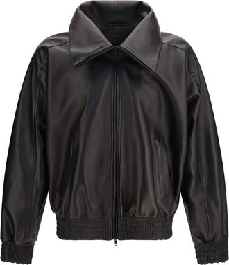 Balenciaga Leren jack met hoge kraag - Heren - Jassen - Zwart - Maat: M Zijde