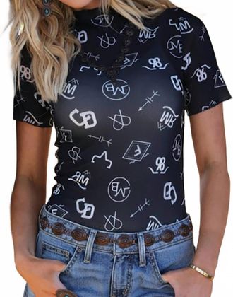 Cruel Girl Mesh Mockneck Top In Navy