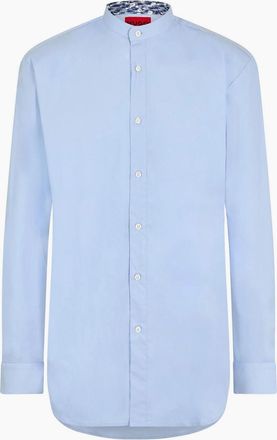 HUGO BOSS Mens Kaleb Mock Neck Band Collar Long Sleeve Shirt - Blue - Size: 14.5 inch