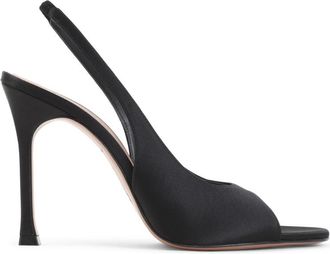 Amina Muaddi Black Slingback Satin Pumps