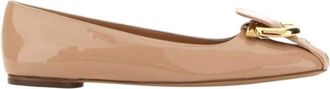 Ferragamo Beige Gancini Leather Ballet Flats