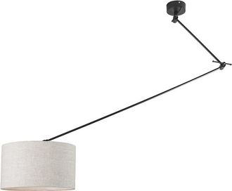 QAZQA Moderno L&aacute;mpara Colgante Negra Con Pantalla Gris Claro Regulable - Blitz Acero /textil Redonda Adecuado Para Led Max. 1 X 60 Watt - Qazqa
