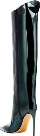 Generic Women High Heel Patent Leather Knee-High Boots Pointed Toe Reflective Design Boots