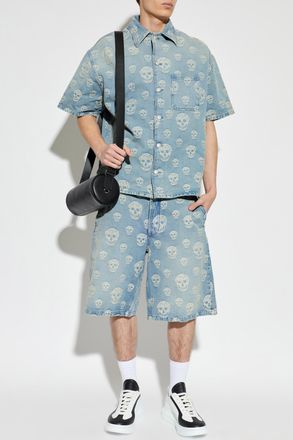 Alexander McQueen Denim Shirt With A Distinctive Skull Motif, Mens, Blue