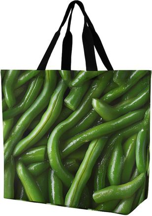 Generic Green Beans Reusable Shopping Bags Large Capacity Grocery Bag Heavy Duty Tote for Women 40x40x16cm