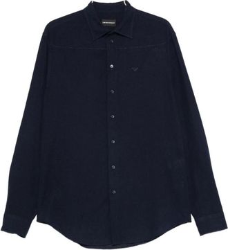 Emporio Armani Long Sleeve Button-Up Shirt - Heren - Casual Overhemden - Blauw - 2XL - Overhemden