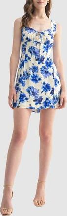 Lush Floral Front Tie Sleeveless Minidress in Cream Blue Floral at Nordstrom Rack, Size Medium