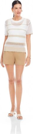 Fifteen Twenty Faye Crochet Sweater Top In Cream And Khaki
