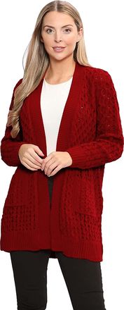 Crazy Girls Womens Crochet Knitted Boyfriend Cardigan, Wine, XXL (UK 20-22)