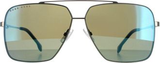 HUGO BOSS Round Mens Ruthenium Havana Kaki Blue Mirror 1325/S - Silver Metal (archived) - One Size