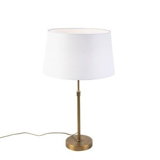 QAZQA Cl&aacute;sico/antiguo L&aacute;mpara De Mesa De Bronce Con Pantalla De Lino Blanca 35 Cm - Parte Lino /acero Cil&iacute;ndra /alargada /redonda Adecuado Para Led Max. 1 X