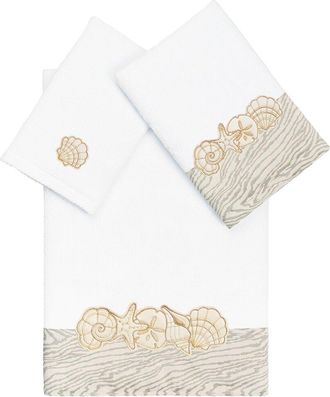 Linum Home Textiles 100% Turkish Cotton Shell Row 3Pc Embellished Towel Set