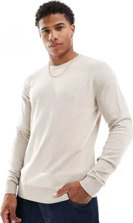 Jack & Jones fine gauge crew neck sweater in beige-Neutral