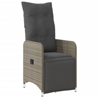 vidaXL Sill&oacute;n Reclinable De Jard&iacute;n Con Cojines Rat&aacute;n Sint&eacute;tico Gris Vidaxl