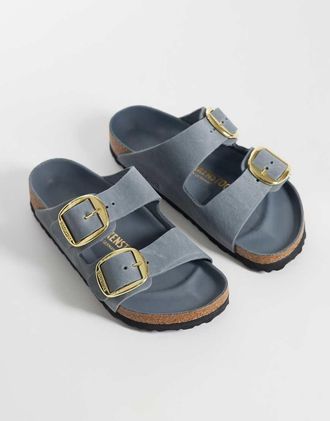 Birkenstock Arizona - Sandali in pelle oliata grigio basalto con fibbia grande-Blu