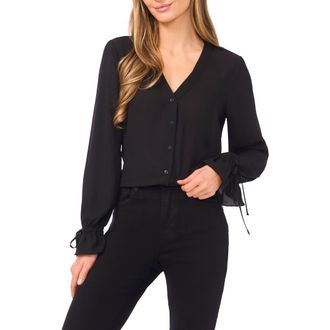 CeCe by Cynthia Steffe Tie Cuff Button-Up Top in Rich Black at Nordstrom Rack, Size Xx-Small