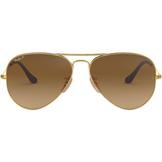 Ray-Ban 58mm Polarized Aviator Sunglasses in Gold/brown Gradient at Nordstrom