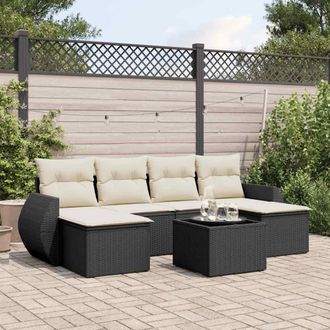 vidaXL Vidaxl - Set De Comedor De Jard&iacute;n 7 Pzas Y Cojines Rat&aacute;n Sint&eacute;tico Negro