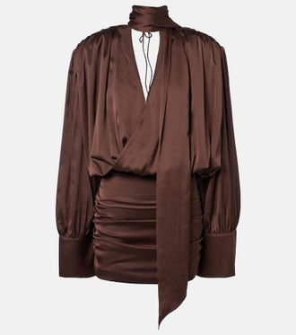 Rotate Ruched crepe de chine minidress