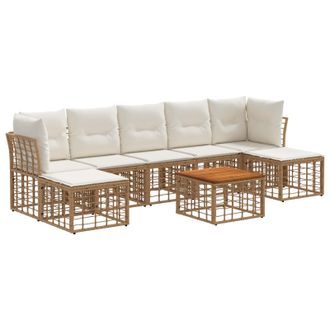 vidaXL Conjunto De Sof&aacute;s De Exterior 8 Pcs Natural Y Crema Poli&eacute;ster Vidaxl