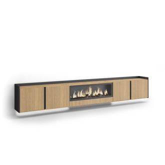 Skraut Home Skraut Home - Mueble Tv, Televisi&oacute;n, Muebles De Sal&oacute;n, Almacenaje, 315x35x50cm, Para Tv Hasta 80, Chimenea El&eacute;ctrica Xxl, Colgado, Suspendido, Led, Es