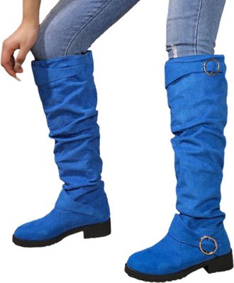 Generic Plus Size Women Womens Cowboy Knee-High Boots Toe Walking Chelsea Easy Clean Block Heel Rainy Days Commute, Office Lightweight Grip Sole Hiking (11) B
