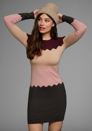 Laura Scott Strickkleid LAURA SCOTT, Damen, Gr. 34, N-Gr, bunt (bordeaux, rosa, gemustert), Strick, Obermaterial: 50% Viskose, 28% Polyester, 22% Polyamid, figurb