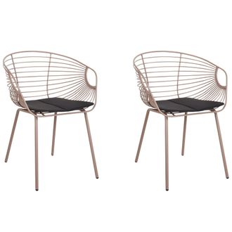 Beliani Beliani - Conjunto De 2 Sillas De Comedor De Metal Respaldo De Alambre Asiento De Piel Sint&eacute;tica Beige Hoback